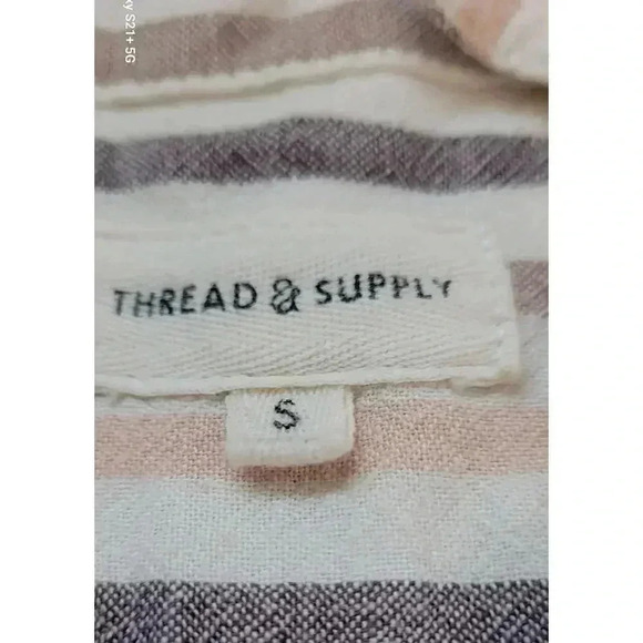 Thread & Supply Linen Retro Striped Shirt, size small, Mocha/beige/pastel orange - Picture 12 of 13